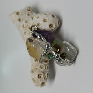 Silver crystal cluster pendant citrine quartz amethyst